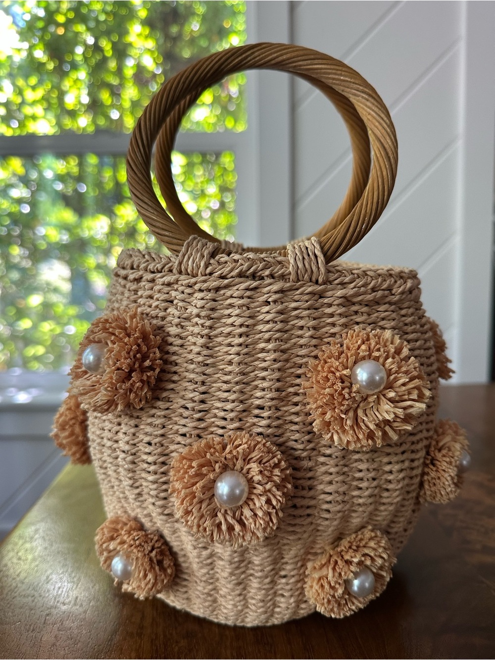 ZARA RARE Luxury‎ Pearl Trim Basket Bohemian Blogger's Favorite Straw Bag